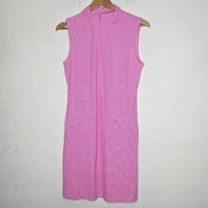 IBKUL Mini Check Pink Tennis Sleeveless Dress Midi UPF 50 Women's Small S